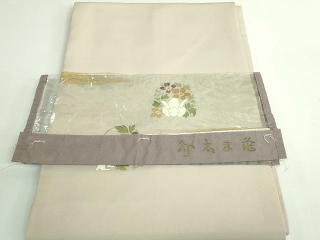 平和屋本店●極上 銀座 志ま亀 塩瀬 九寸名古屋帯 花兎 砂色地 金彩 カバー付き 逸品 DZAB3160kh6