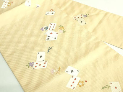 平和屋着物●極上　九寸名古屋帯　トランプ　吹き寄せ文　砥粉色地　逸品　未使用　DZAB3167kh6