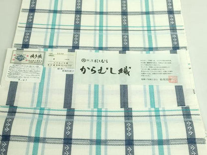 平和屋着物＊極上 夏物 本場筑前博多織 八寸名古屋帯 からむし織 格子 西村織物 証紙付き 逸品 DZAB3169kh6