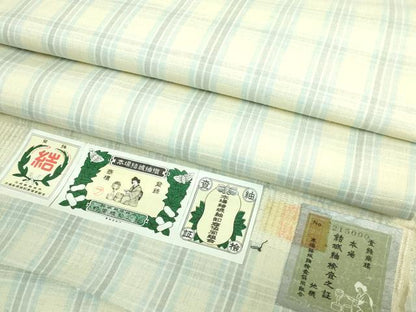 平和屋本店●極上　本場結城紬　重要無形文化財　地機　九寸名古屋帯　格子　証紙付き　逸品　未使用　DZAB3173kh6