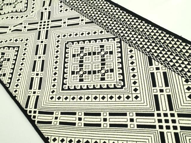 平和屋本店●極上　八寸名古屋帯　こぎん刺し　菱　黒地　逸品　DZAB3175kh6