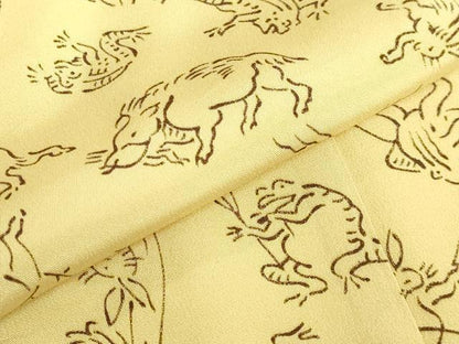 平和屋着物●上質な長襦袢　無双仕立て　鳥獣戯画　蒸栗色地　逸品　DZAB3195kh6