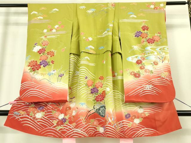 平和屋本店[]極上　七五三　女の子　3歳　祝着　三つ身　花車　暈し染め　金彩　逸品　DZAB3201kh6