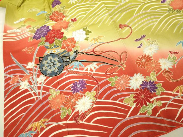 平和屋本店[]極上　七五三　女の子　3歳　祝着　三つ身　花車　暈し染め　金彩　逸品　DZAB3201kh6