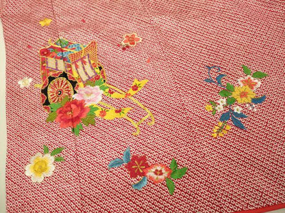 平和屋本店[]極上　七五三　女の子　3歳　祝着　三つ身　総絞り　刺繍　御所車花文　金糸　逸品　DZAB3204kh6