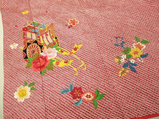 平和屋本店[]極上　七五三　女の子　3歳　祝着　三つ身　総絞り　刺繍　御所車花文　金糸　逸品　DZAB3204kh6
