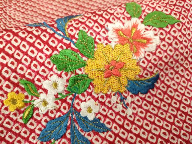 平和屋本店[]極上　七五三　女の子　3歳　祝着　三つ身　総絞り　刺繍　御所車花文　金糸　逸品　DZAB3204kh6