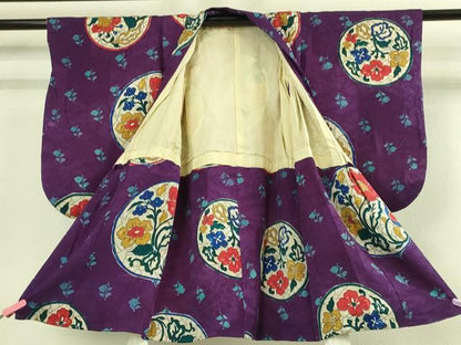 平和屋本店[]極上　アンティーク　大正ロマン　七五三　女の子　3歳　祝着　三つ身　花丸文　逸品　DZAB3206kh6