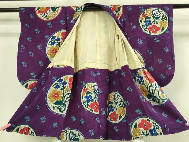 平和屋本店[]極上　アンティーク　大正ロマン　七五三　女の子　3歳　祝着　三つ身　花丸文　逸品　DZAB3206kh6
