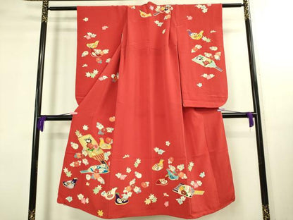 平和屋本店∵極上 女の子 十三参り 子供 祝着 駒刺繍 羽子板 鳥 舞花 金彩 鬼しぼ縮緬 逸品 DZAB3208kh6