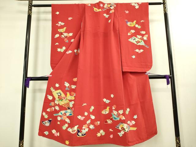 平和屋本店∵極上 女の子 十三参り 子供 祝着 駒刺繍 羽子板 鳥 舞花 金彩 鬼しぼ縮緬 逸品 DZAB3208kh6