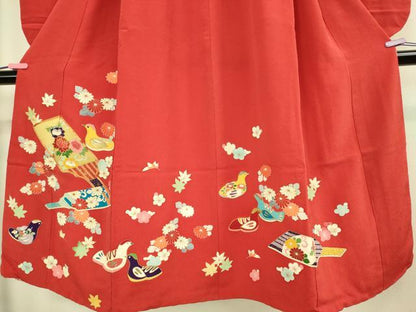 平和屋本店∵極上 女の子 十三参り 子供 祝着 駒刺繍 羽子板 鳥 舞花 金彩 鬼しぼ縮緬 逸品 DZAB3208kh6