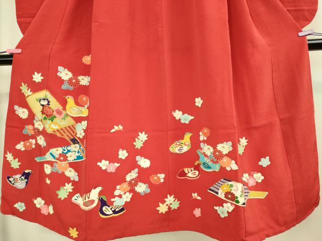 平和屋本店∵極上 女の子 十三参り 子供 祝着 駒刺繍 羽子板 鳥 舞花 金彩 鬼しぼ縮緬 逸品 DZAB3208kh6
