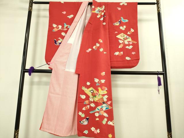 平和屋本店∵極上 女の子 十三参り 子供 祝着 駒刺繍 羽子板 鳥 舞花 金彩 鬼しぼ縮緬 逸品 DZAB3208kh6