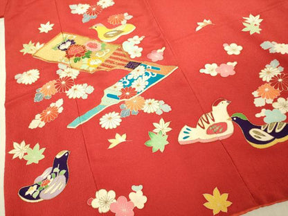 平和屋本店∵極上 女の子 十三参り 子供 祝着 駒刺繍 羽子板 鳥 舞花 金彩 鬼しぼ縮緬 逸品 DZAB3208kh6