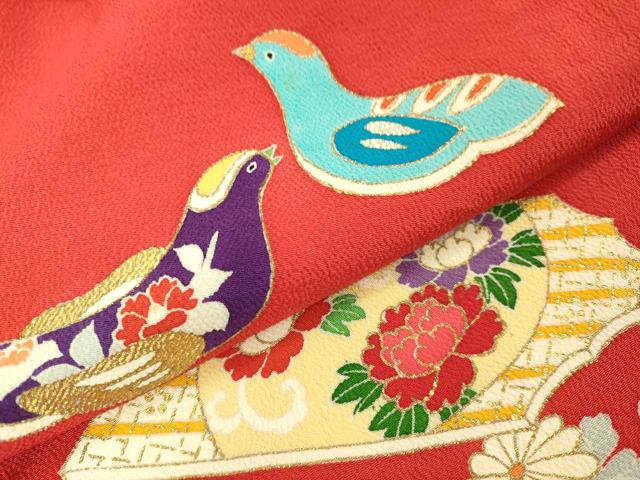 平和屋本店∵極上 女の子 十三参り 子供 祝着 駒刺繍 羽子板 鳥 舞花 金彩 鬼しぼ縮緬 逸品 DZAB3208kh6