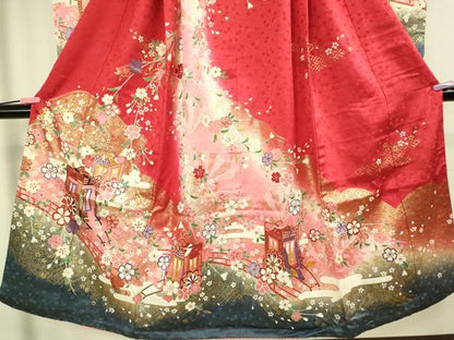 平和屋本店∵極上 女の子 十三参り 子供 祝着 御所車花文 暈し染め 金彩 逸品 DZAB3210kh6