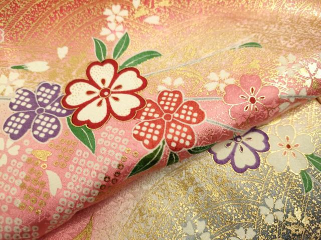 平和屋本店∵極上 女の子 十三参り 子供 祝着 御所車花文 暈し染め 金彩 逸品 DZAB3210kh6