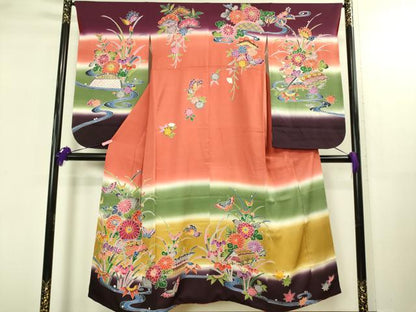 平和屋本店∵極上 女の子 十三参り 子供 祝着 紅型 流水花蝶文 暈し染め 逸品 DZAB3211kh6