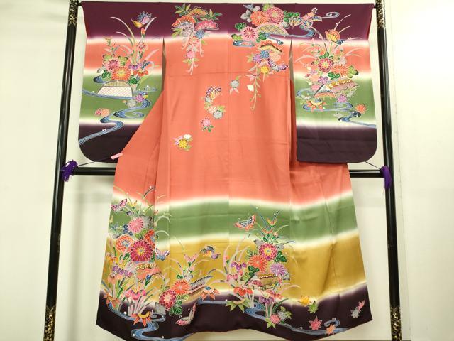 平和屋本店∵極上 女の子 十三参り 子供 祝着 紅型 流水花蝶文 暈し染め 逸品 DZAB3211kh6