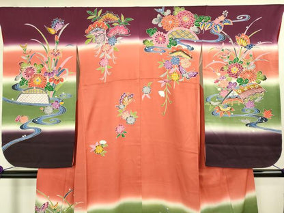 平和屋本店∵極上 女の子 十三参り 子供 祝着 紅型 流水花蝶文 暈し染め 逸品 DZAB3211kh6