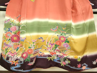 平和屋本店∵極上 女の子 十三参り 子供 祝着 紅型 流水花蝶文 暈し染め 逸品 DZAB3211kh6