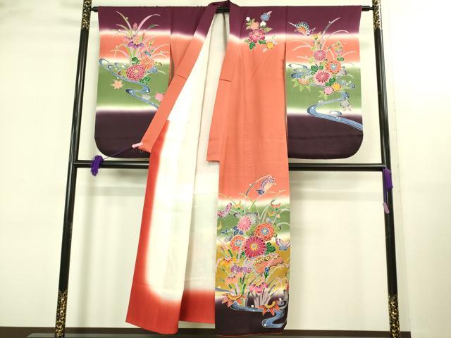 平和屋本店∵極上 女の子 十三参り 子供 祝着 紅型 流水花蝶文 暈し染め 逸品 DZAB3211kh6