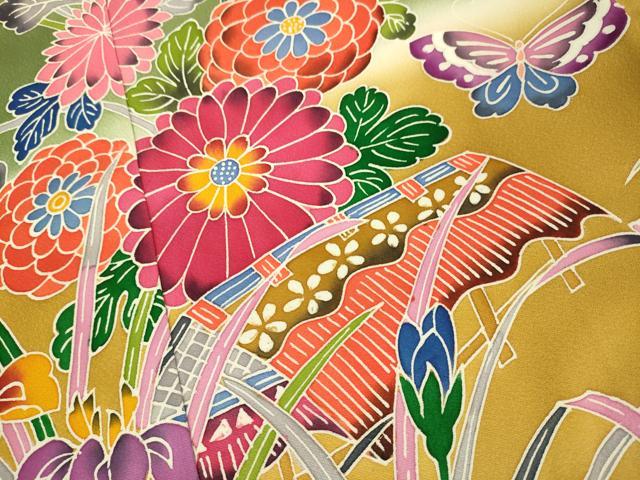 平和屋本店∵極上 女の子 十三参り 子供 祝着 紅型 流水花蝶文 暈し染め 逸品 DZAB3211kh6
