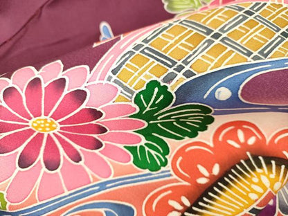平和屋本店∵極上 女の子 十三参り 子供 祝着 紅型 流水花蝶文 暈し染め 逸品 DZAB3211kh6