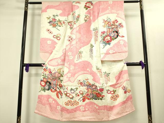 平和屋本店∵極上 女の子 十三参り 子供 祝着 絞り 御所車花文 金彩 逸品 DZAB3214kh6