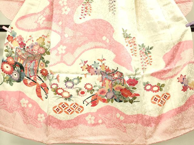 平和屋本店∵極上 女の子 十三参り 子供 祝着 絞り 御所車花文 金彩 逸品 DZAB3214kh6