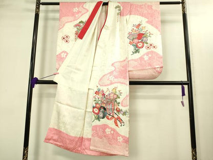 平和屋本店∵極上 女の子 十三参り 子供 祝着 絞り 御所車花文 金彩 逸品 DZAB3214kh6