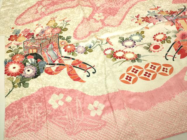 平和屋本店∵極上 女の子 十三参り 子供 祝着 絞り 御所車花文 金彩 逸品 DZAB3214kh6