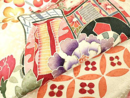 平和屋本店∵極上 女の子 十三参り 子供 祝着 絞り 御所車花文 金彩 逸品 DZAB3214kh6