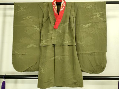 平和屋本店[]極上　子供　小紋　女の子　9・10歳　小紋・襦袢(半衿刺繍)セット　鼓扇面花鳥文　暈し染め　金彩　逸品　DZAB3215kh6