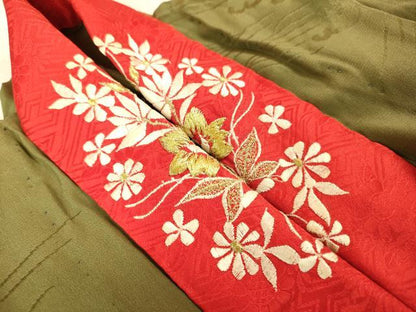 平和屋本店[]極上　子供　小紋　女の子　9・10歳　小紋・襦袢(半衿刺繍)セット　鼓扇面花鳥文　暈し染め　金彩　逸品　DZAB3215kh6