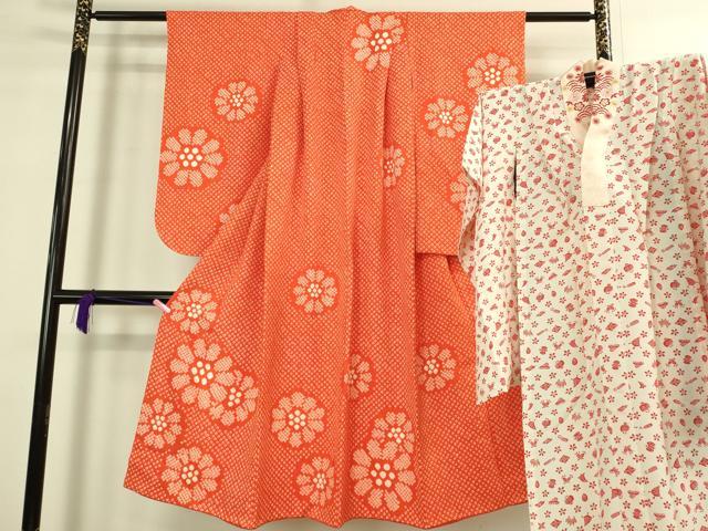 平和屋本店∵極上　女の子　十三参り　子供　祝着・襦袢(半衿刺繍)セット　総絞り　舞花文　逸品　DZAB3216kh6