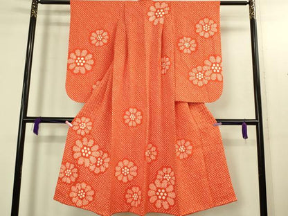 平和屋本店∵極上　女の子　十三参り　子供　祝着・襦袢(半衿刺繍)セット　総絞り　舞花文　逸品　DZAB3216kh6