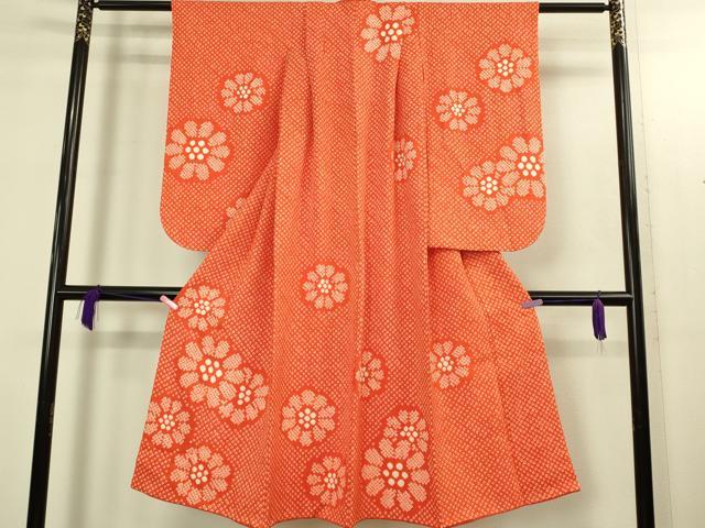 平和屋本店∵極上　女の子　十三参り　子供　祝着・襦袢(半衿刺繍)セット　総絞り　舞花文　逸品　DZAB3216kh6