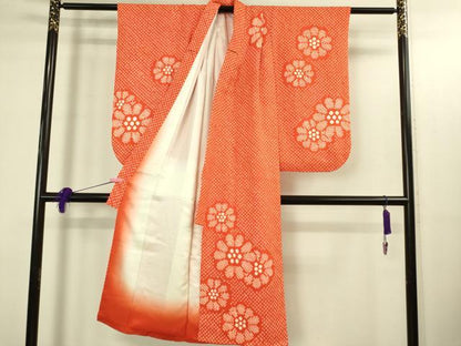 平和屋本店∵極上　女の子　十三参り　子供　祝着・襦袢(半衿刺繍)セット　総絞り　舞花文　逸品　DZAB3216kh6