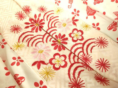 平和屋本店∵極上　女の子　十三参り　子供　祝着・襦袢(半衿刺繍)セット　総絞り　舞花文　逸品　DZAB3216kh6
