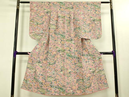 平和屋本店[]極上　子供　小紋　女の子　9・10歳　型染　流水花文　逸品　DZAB3217kh6