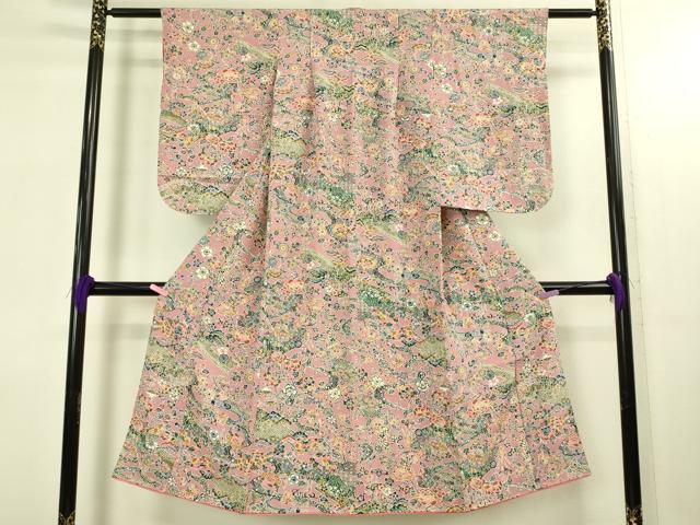 平和屋本店[]極上　子供　小紋　女の子　9・10歳　型染　流水花文　逸品　DZAB3217kh6