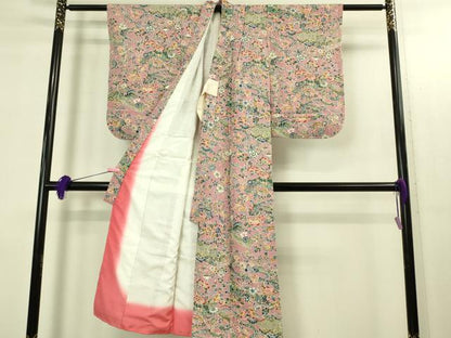 平和屋本店[]極上　子供　小紋　女の子　9・10歳　型染　流水花文　逸品　DZAB3217kh6