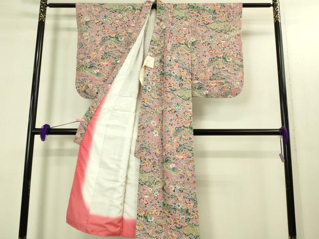 平和屋本店[]極上　子供　小紋　女の子　9・10歳　型染　流水花文　逸品　DZAB3217kh6