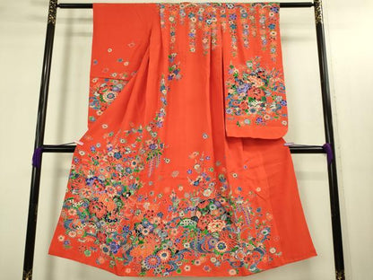 平和屋本店∵極上 女の子 十三参り 子供 祝着 紅型 流水花文 オンワード樫山 逸品 DZAB3218kh6