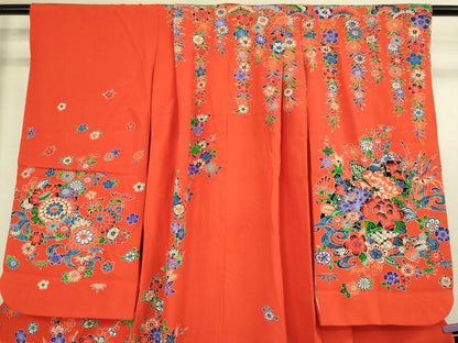 平和屋本店∵極上 女の子 十三参り 子供 祝着 紅型 流水花文 オンワード樫山 逸品 DZAB3218kh6
