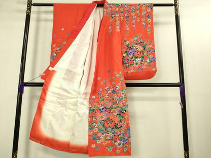 平和屋本店∵極上 女の子 十三参り 子供 祝着 紅型 流水花文 オンワード樫山 逸品 DZAB3218kh6