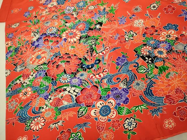 平和屋本店∵極上 女の子 十三参り 子供 祝着 紅型 流水花文 オンワード樫山 逸品 DZAB3218kh6
