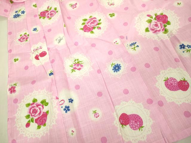 平和屋本店∴極上 夏物 子供 女の子 浴衣 松田聖子 SEIKOMATSUDA 苺 さくらんぼ 薔薇 銀彩 逸品 DZAB3220kh6